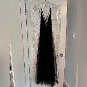 Black Tulle Deep-V Cross Back Gown